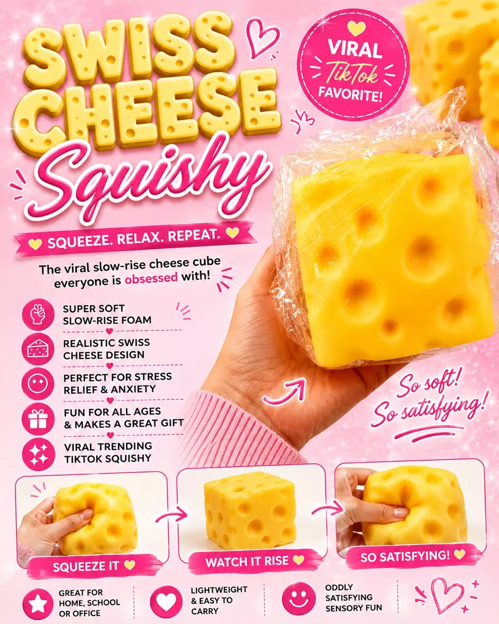 🧀 Jumbo Swiss Cheese Squishy Stress Toy thumbnail