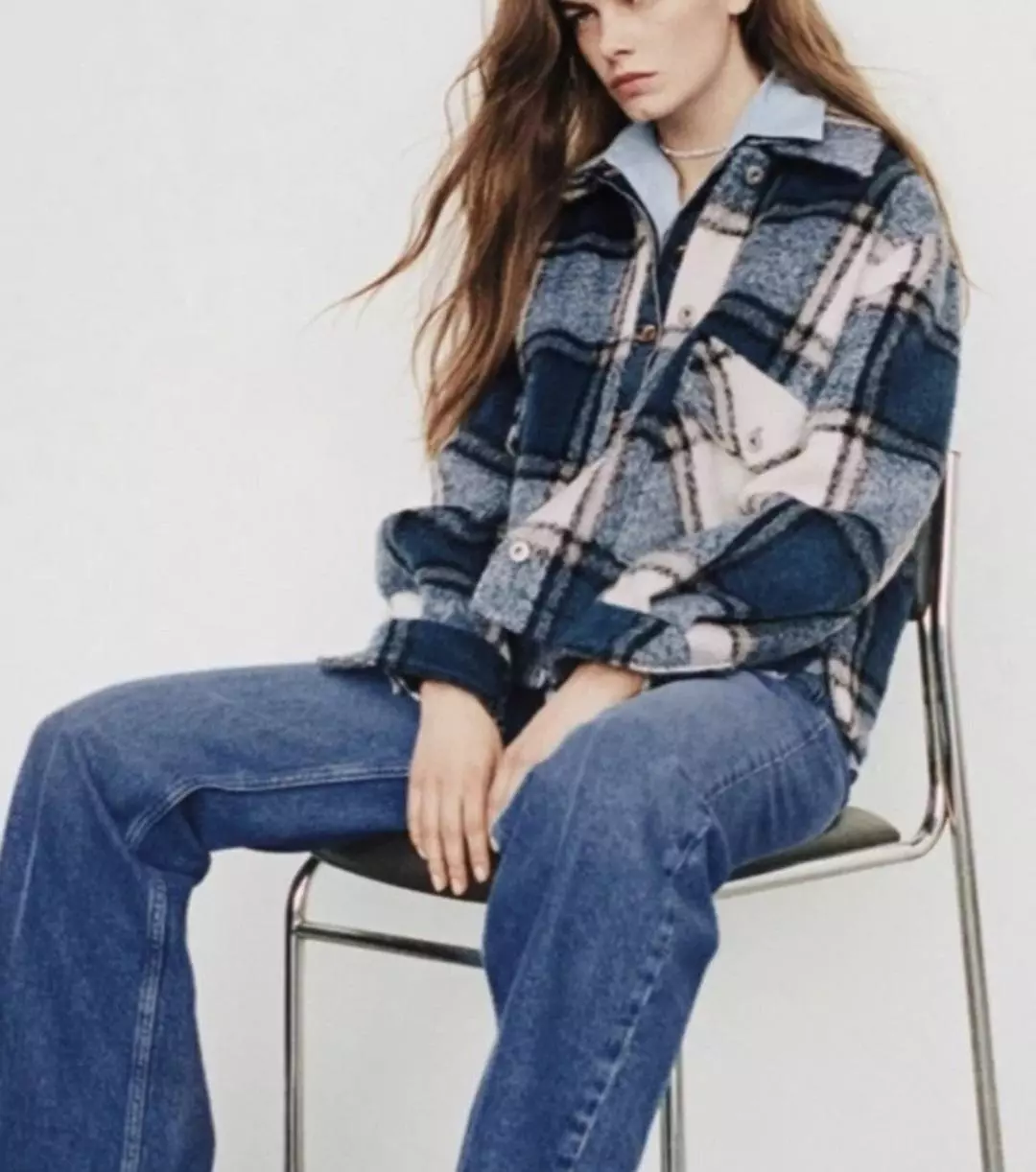 ZARA Jacket Womens Size XSmall Plaid Shacket Large Pockets Warm thumbnail