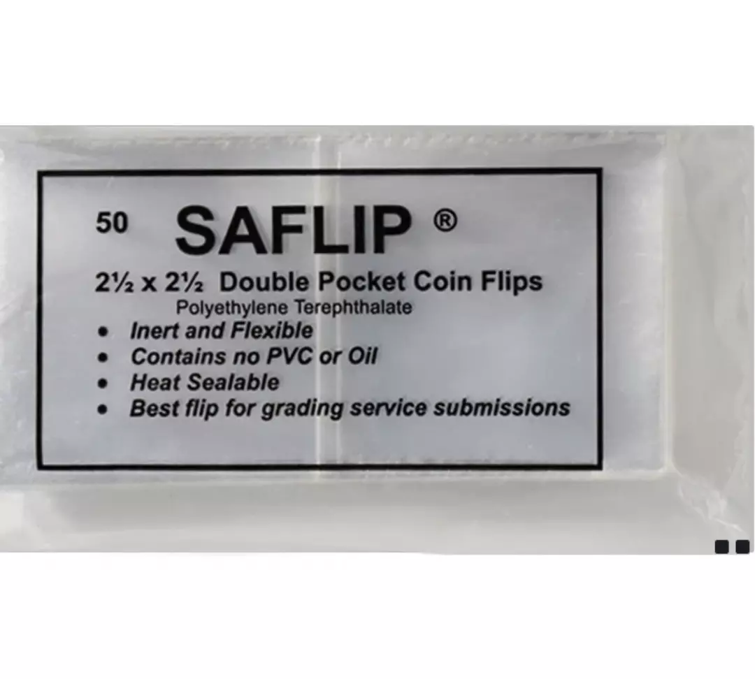 SAFLIP 2.5x2.5 Large Coin Flips - Mylar Flip for grading submissions - 50 pack thumbnail