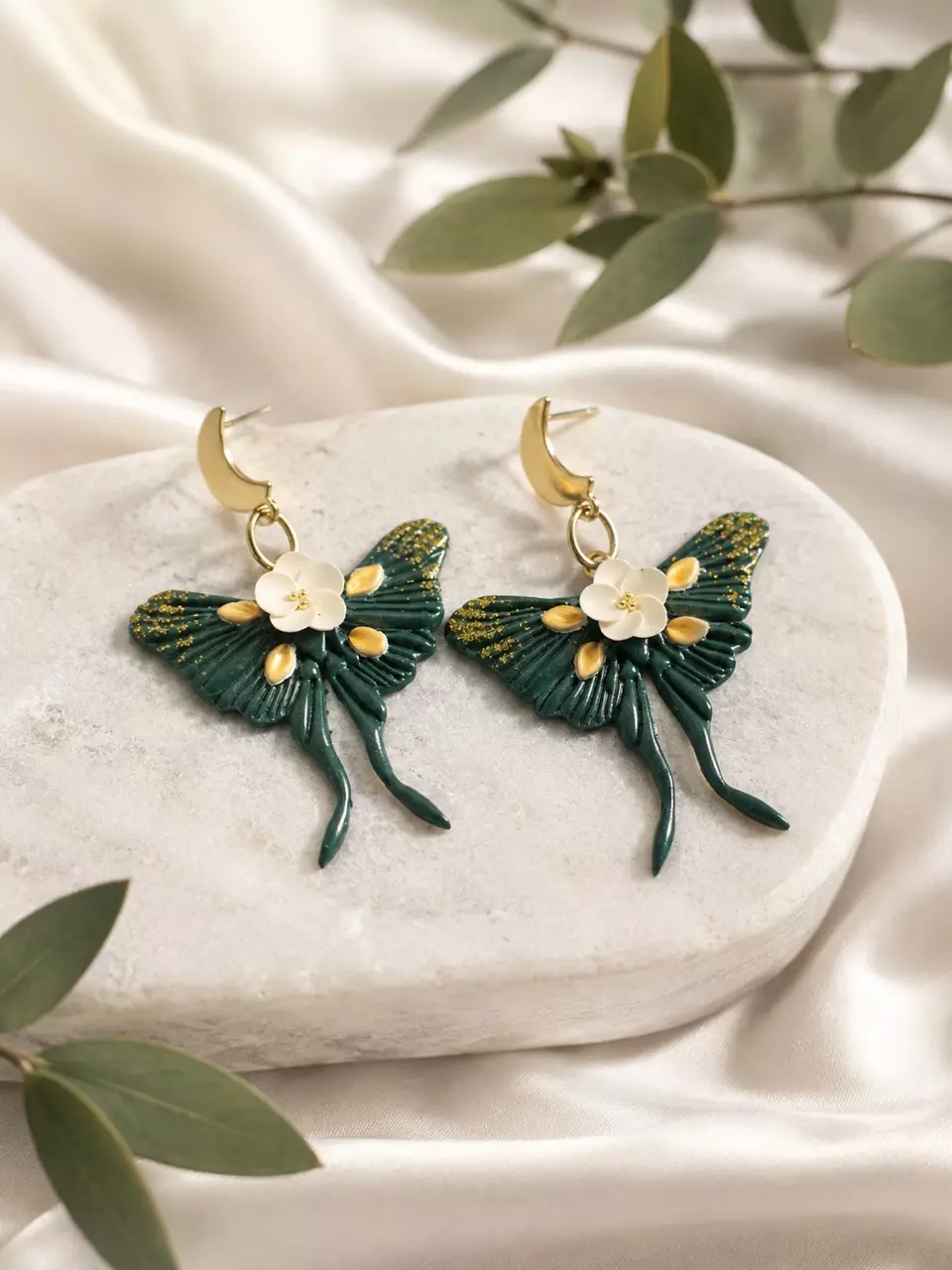 Emerald Luna Moth Earrings (small 55cm x 40 cm) thumbnail