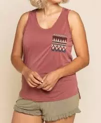 POL Aztec Pocket Tank Top in a dusty rose size large thumbnail