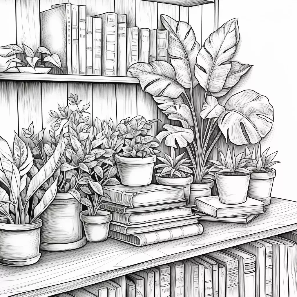 DIGITAL Download: Plant lovers bookcase coloring page thumbnail