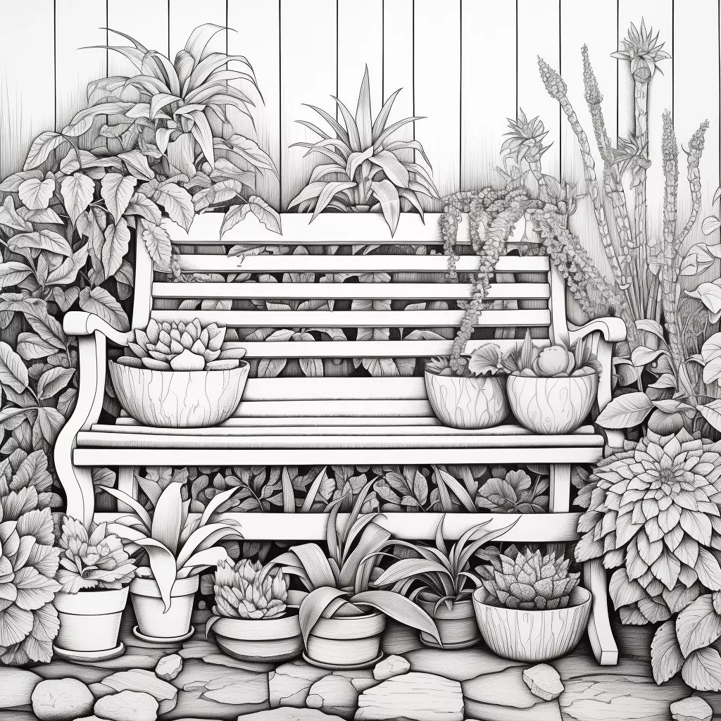 DIGITAL Download: Garden Bench Coloring Page thumbnail