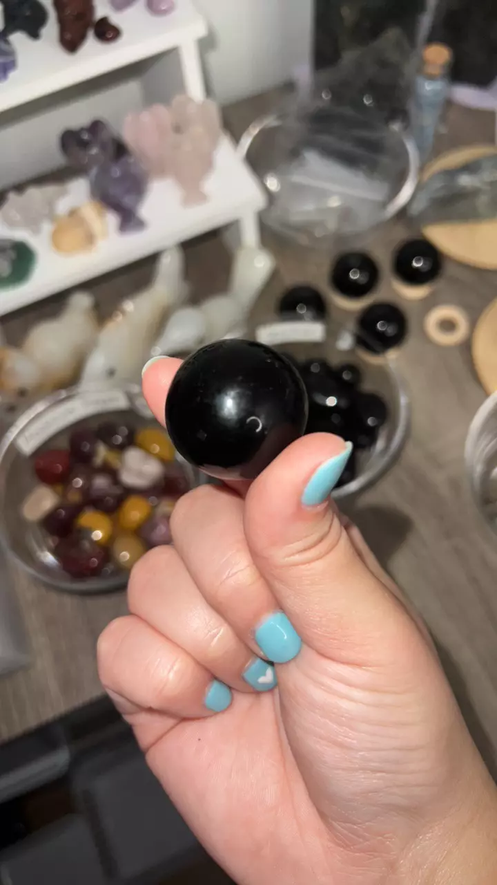 Black Obsidian Sphere + FREE black obsidian tumble thumbnail