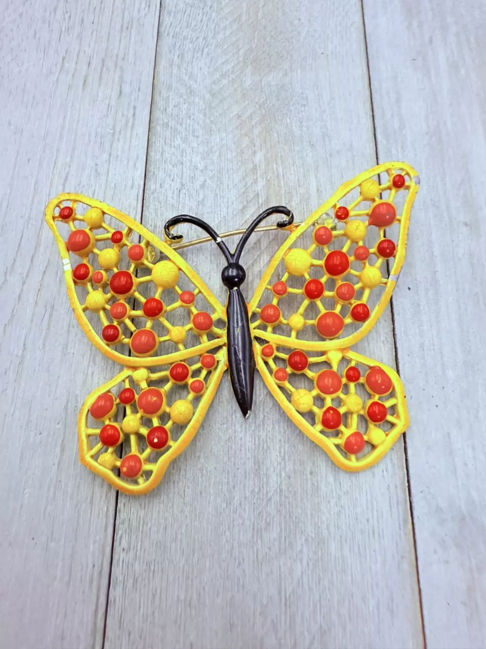 - B53 - Orange and Yellow Butterfly Brooch 2.75” thumbnail