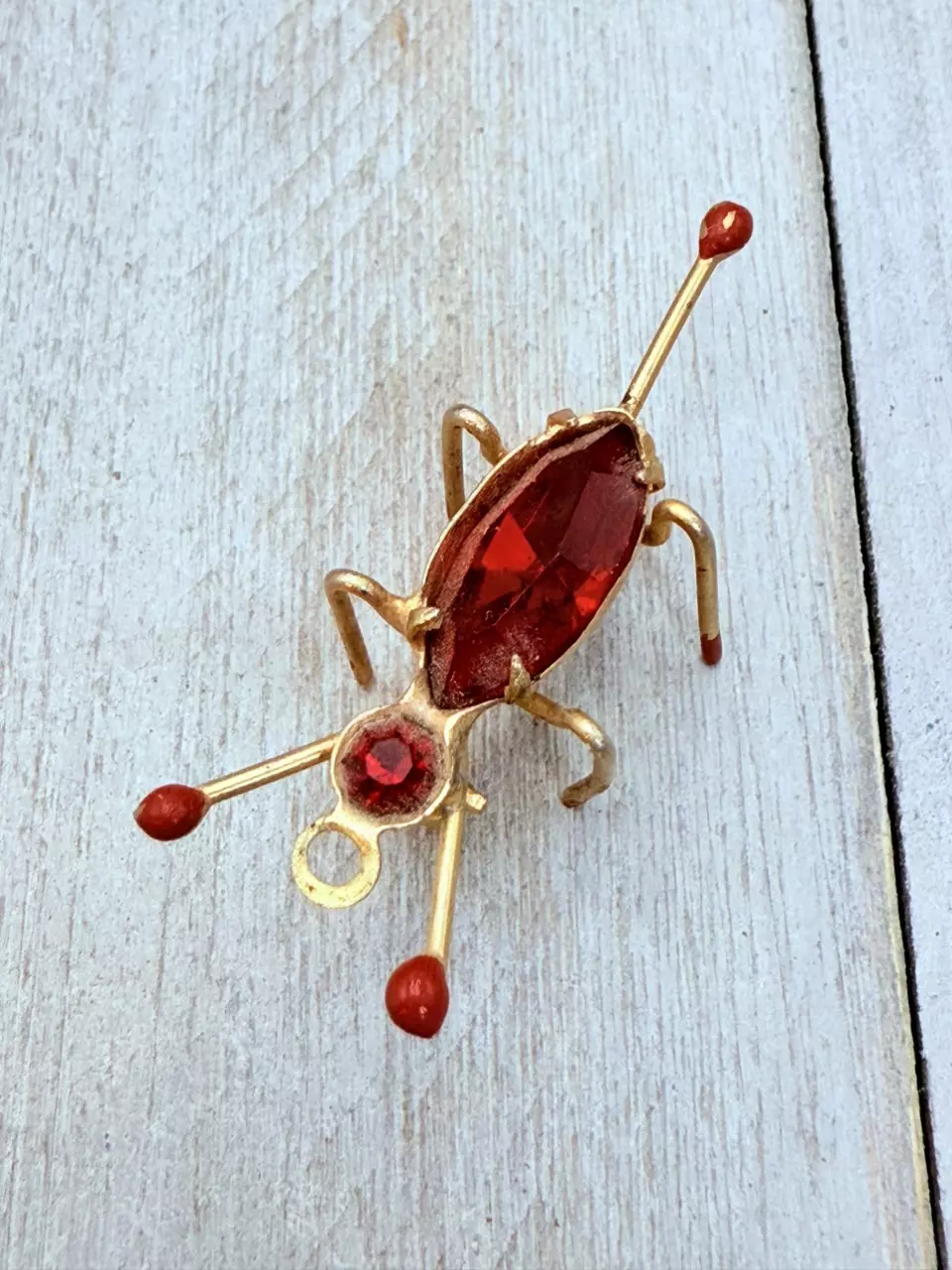 - B46 - Red Glass Bug Brooch 1.25” thumbnail