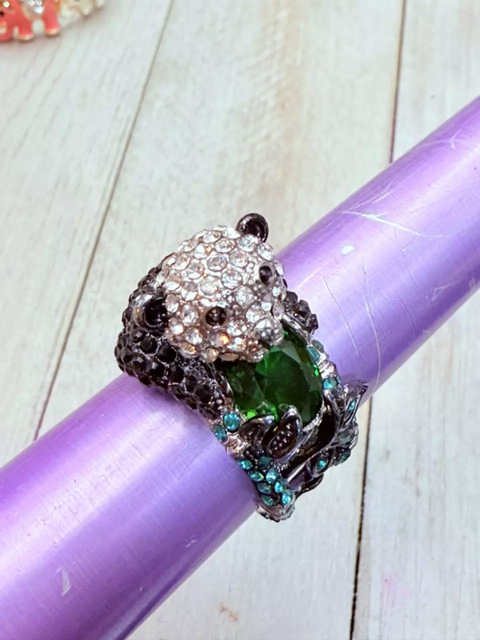 - B51 - size 8, Panda Bear Fashion Ring (missing a couple stones) thumbnail