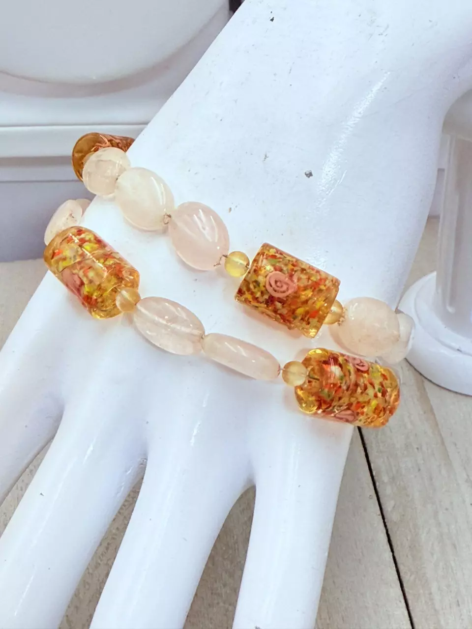 - B60 - Size 7.5” Art Glass Bracelet with Cross Charm thumbnail