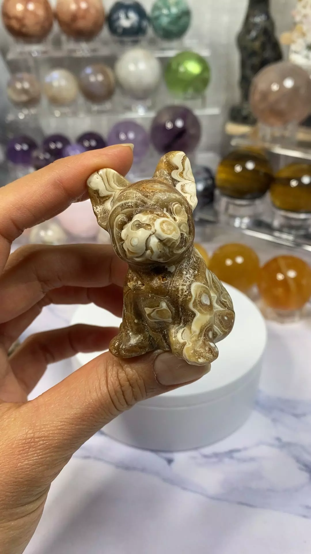 Amber calcite French Bulldog #2 thumbnail