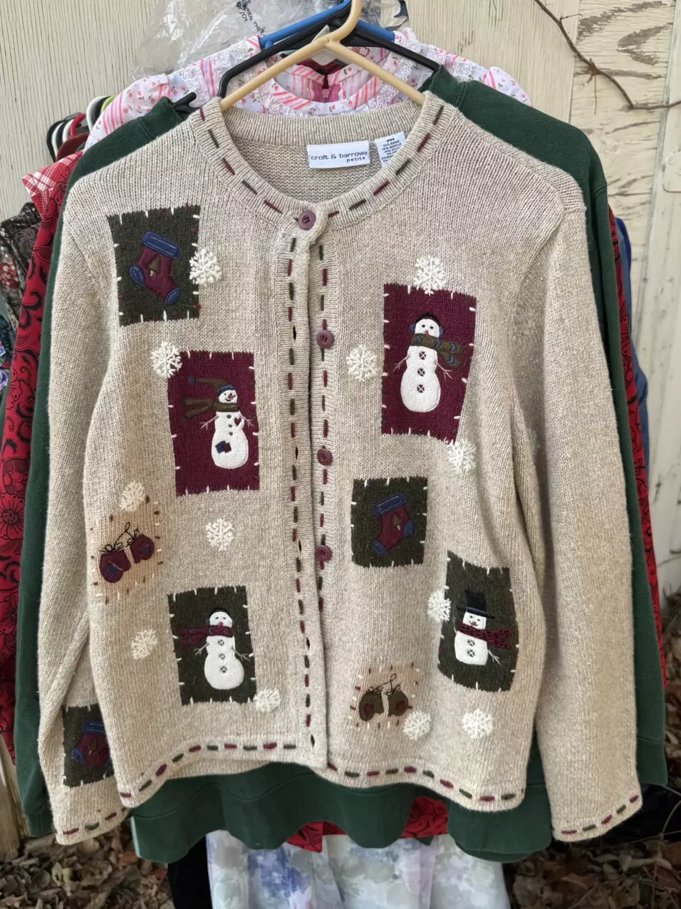 Croft and barrow petite medium snowman cardigan rustic thumbnail
