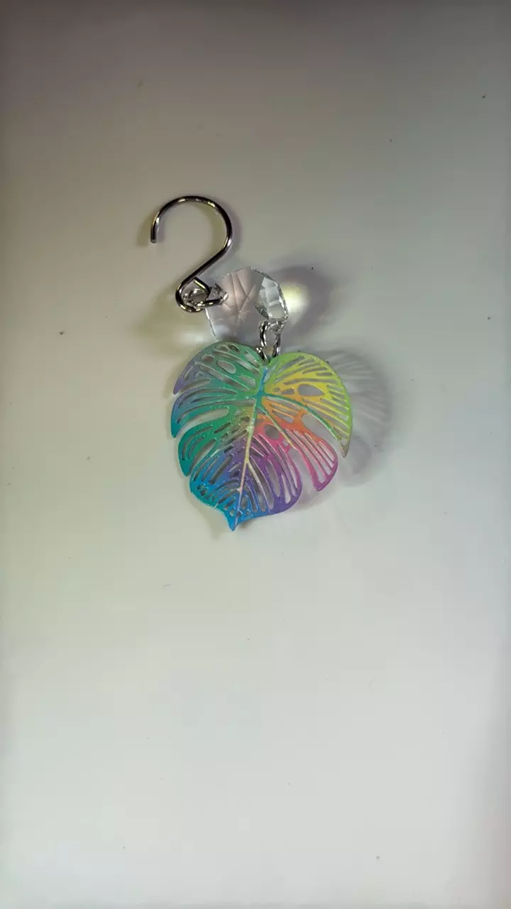 multicolor monstera plant charm silver hook #1 thumbnail