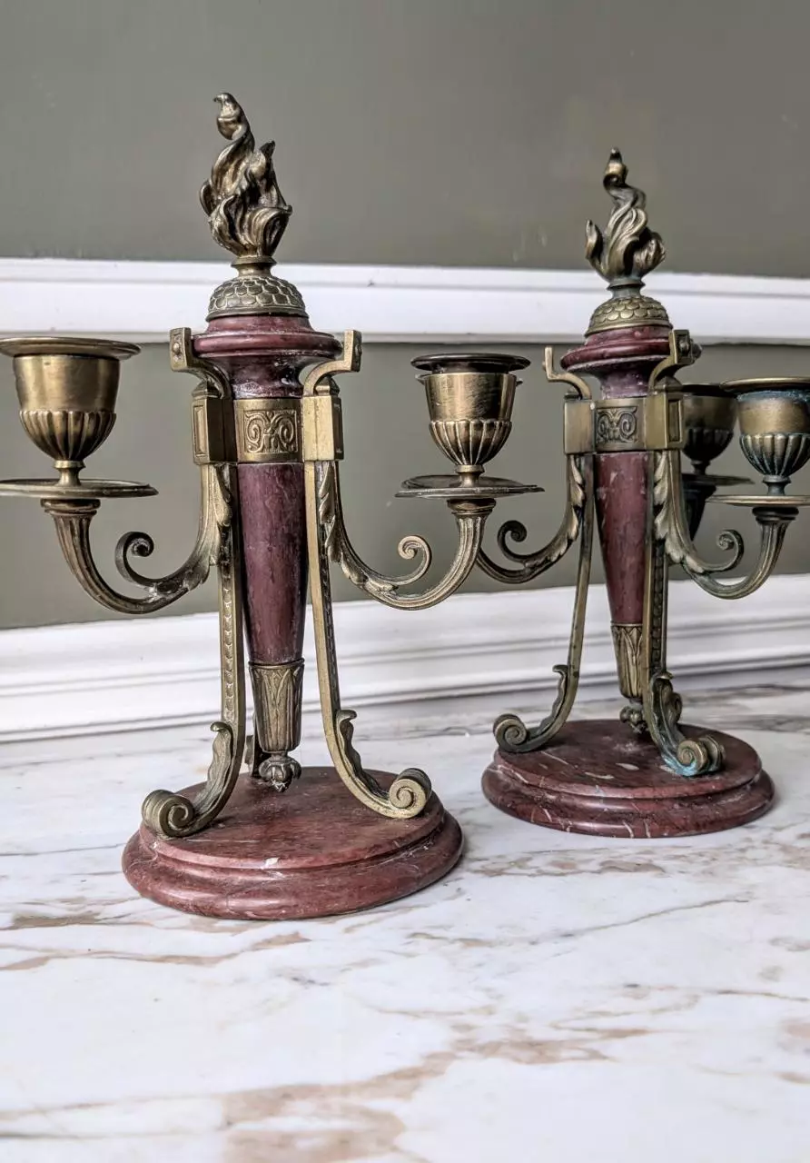 Antique 19th c. French Bronze & Marble candelabras thumbnail