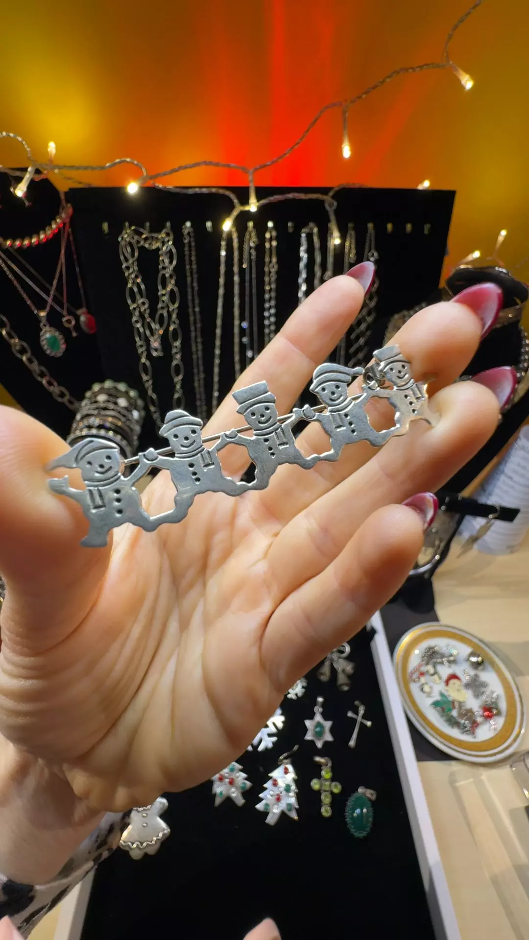 Vintage sterling silver 925 snowmen brooch thumbnail