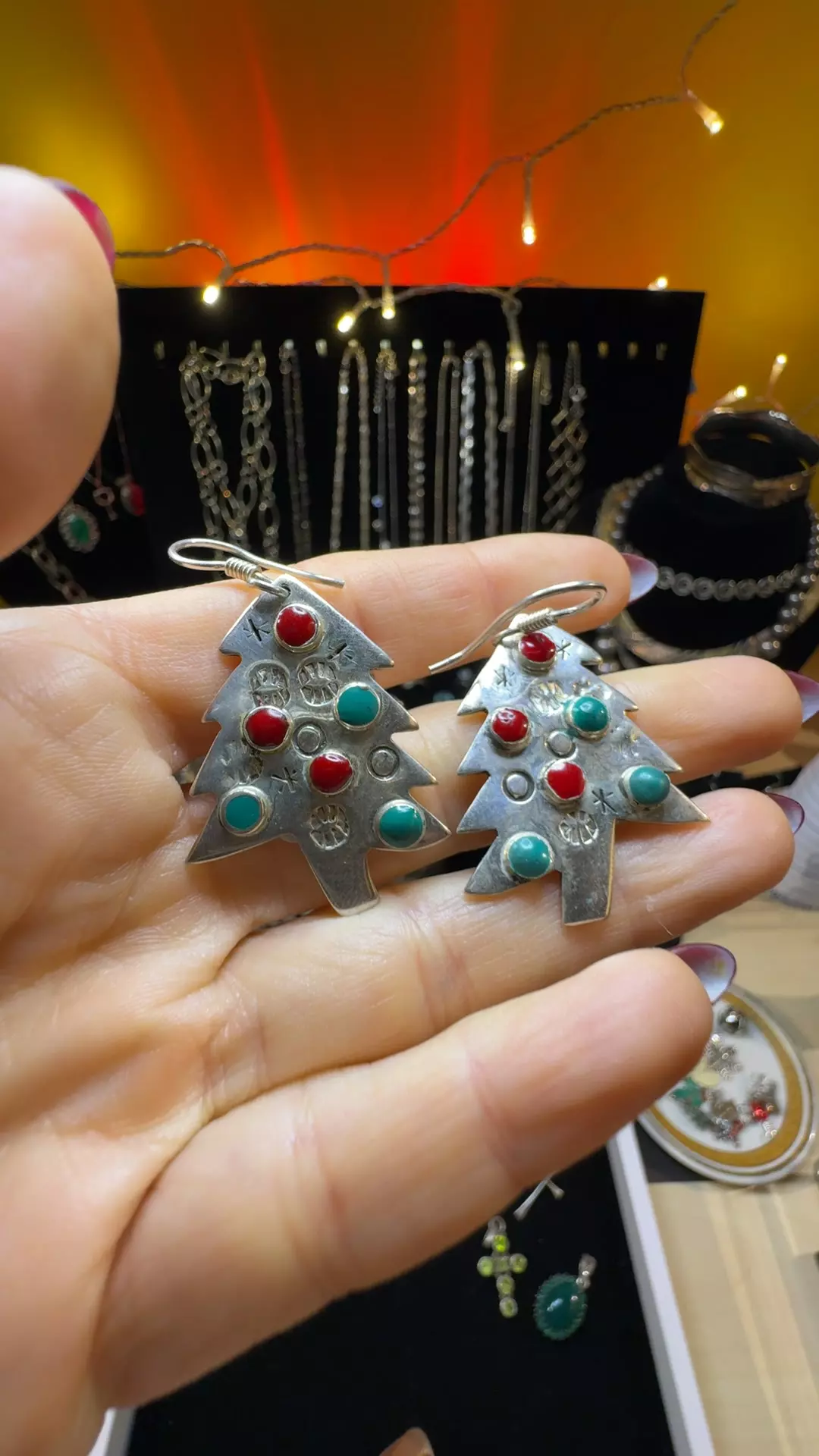 Christmas tree earrings Vintage Sterling Silver 925 thumbnail