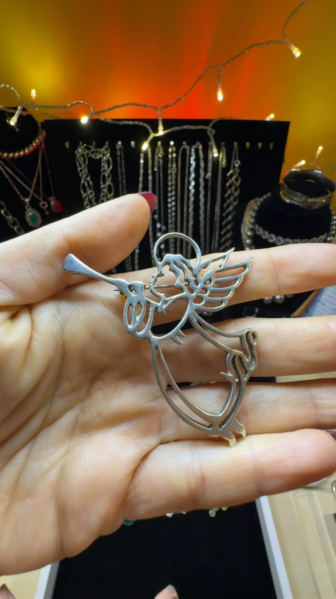 Vintage sterling silver 925 herald angel brooch thumbnail