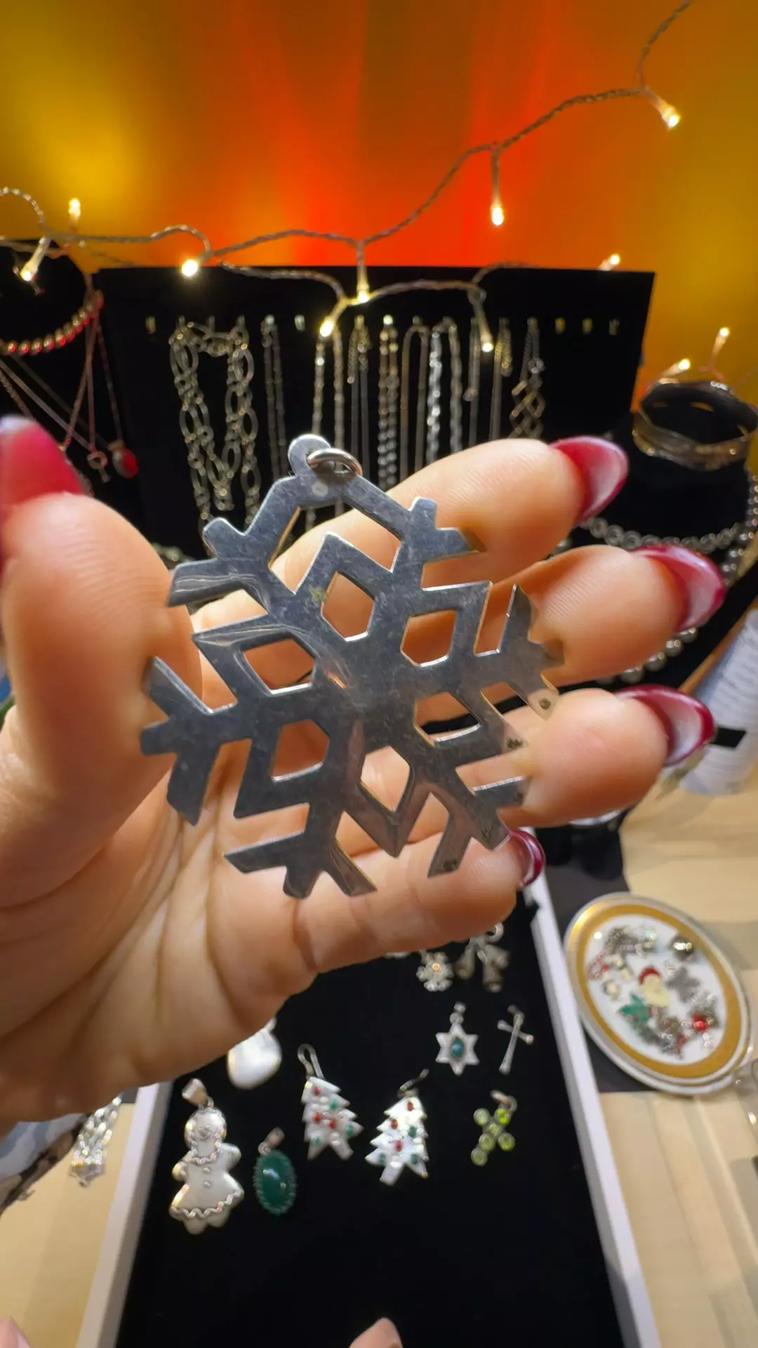 Vintage sterling silver 925 snowflake pendant thumbnail