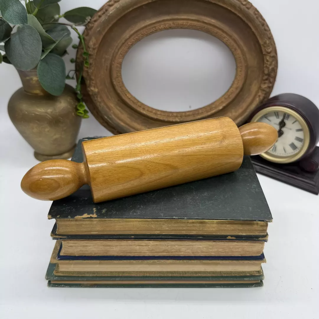 Vintage Mini Wooden Rolling Pin Recipe Card Holder thumbnail