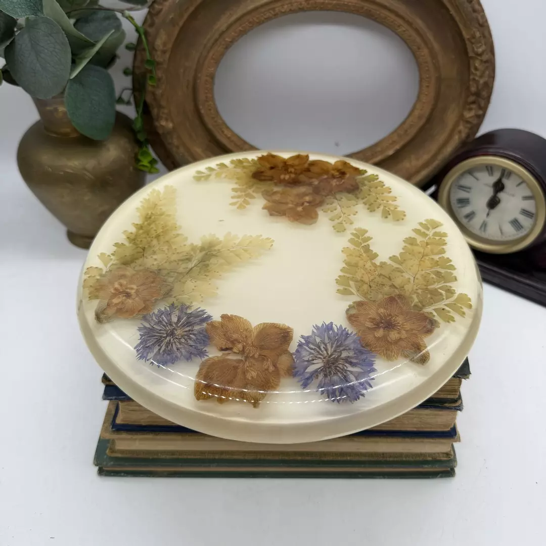 Vintage Lucite Pressed Flower Trivet MCM Boho thumbnail