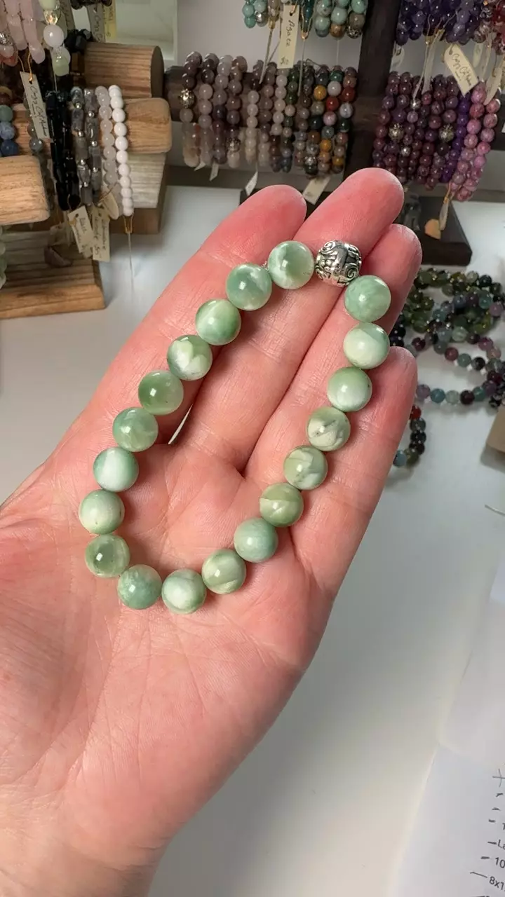 10mm Garnierite Stretch Bracelet (aka Green Moonstone) thumbnail