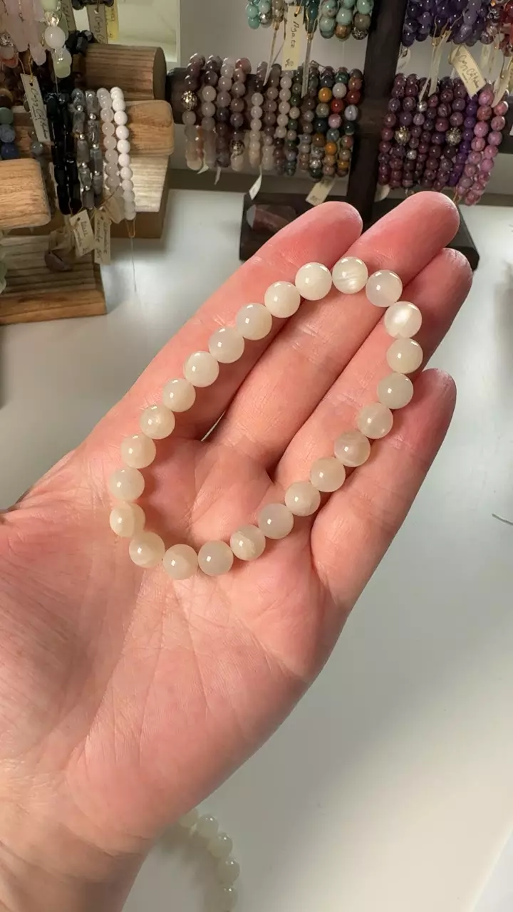 8mm moonstone bracelet - while flash thumbnail
