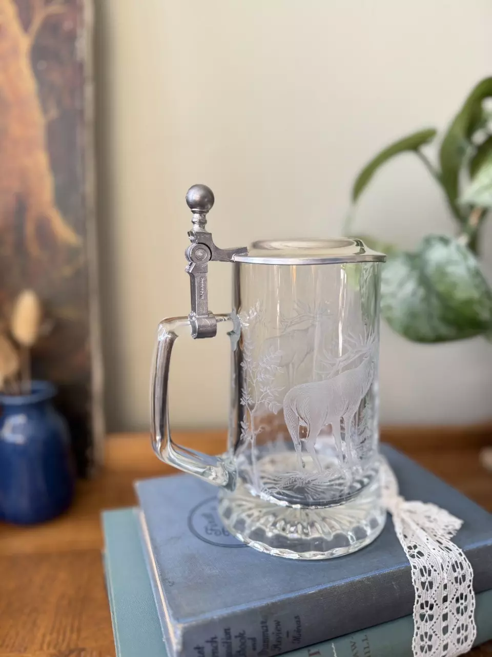 German Tankard stein with elk thumbnail