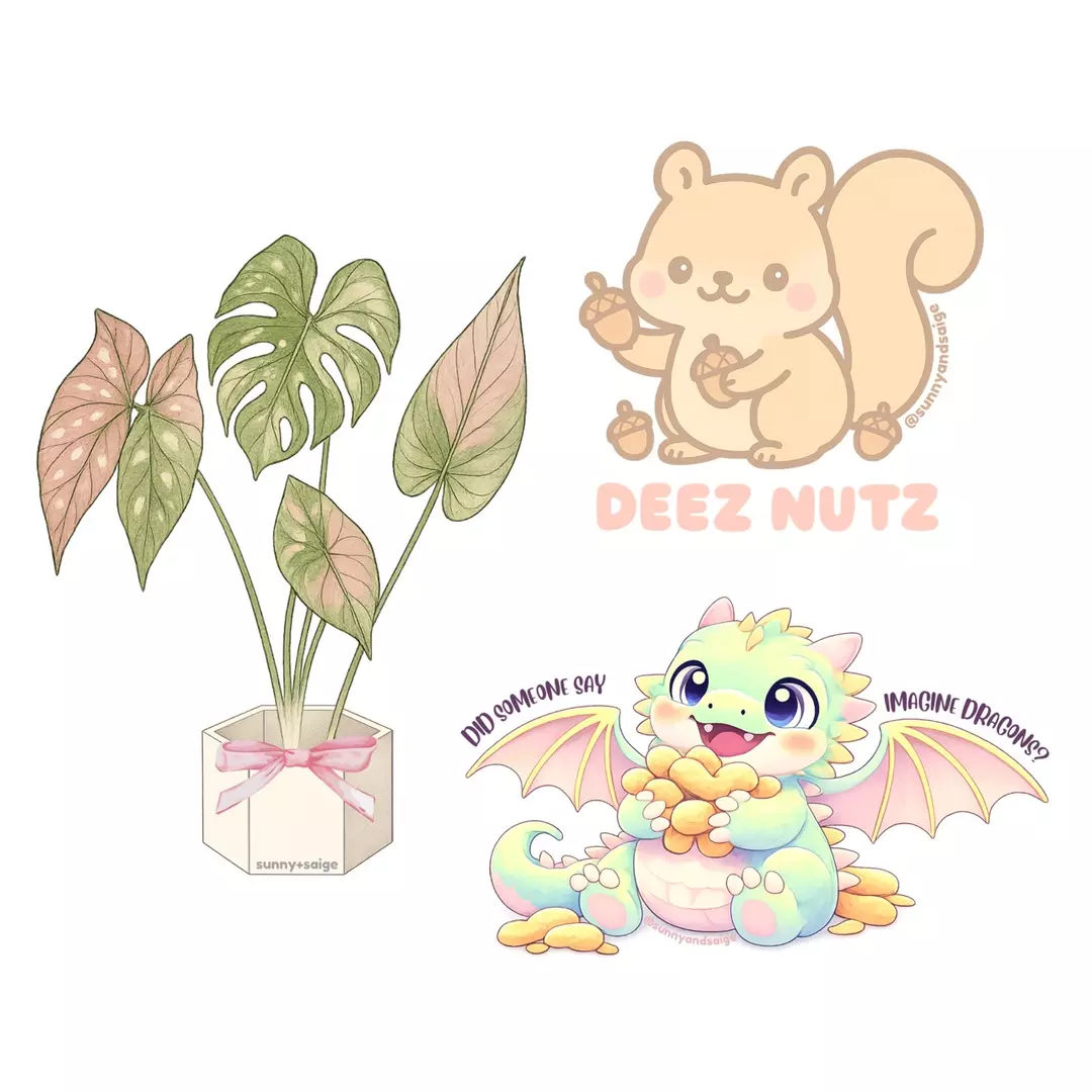 3 PACK - SUNNY+SAIGE DEEZ NUTZ IMAGINE DRAGON STICKERS thumbnail