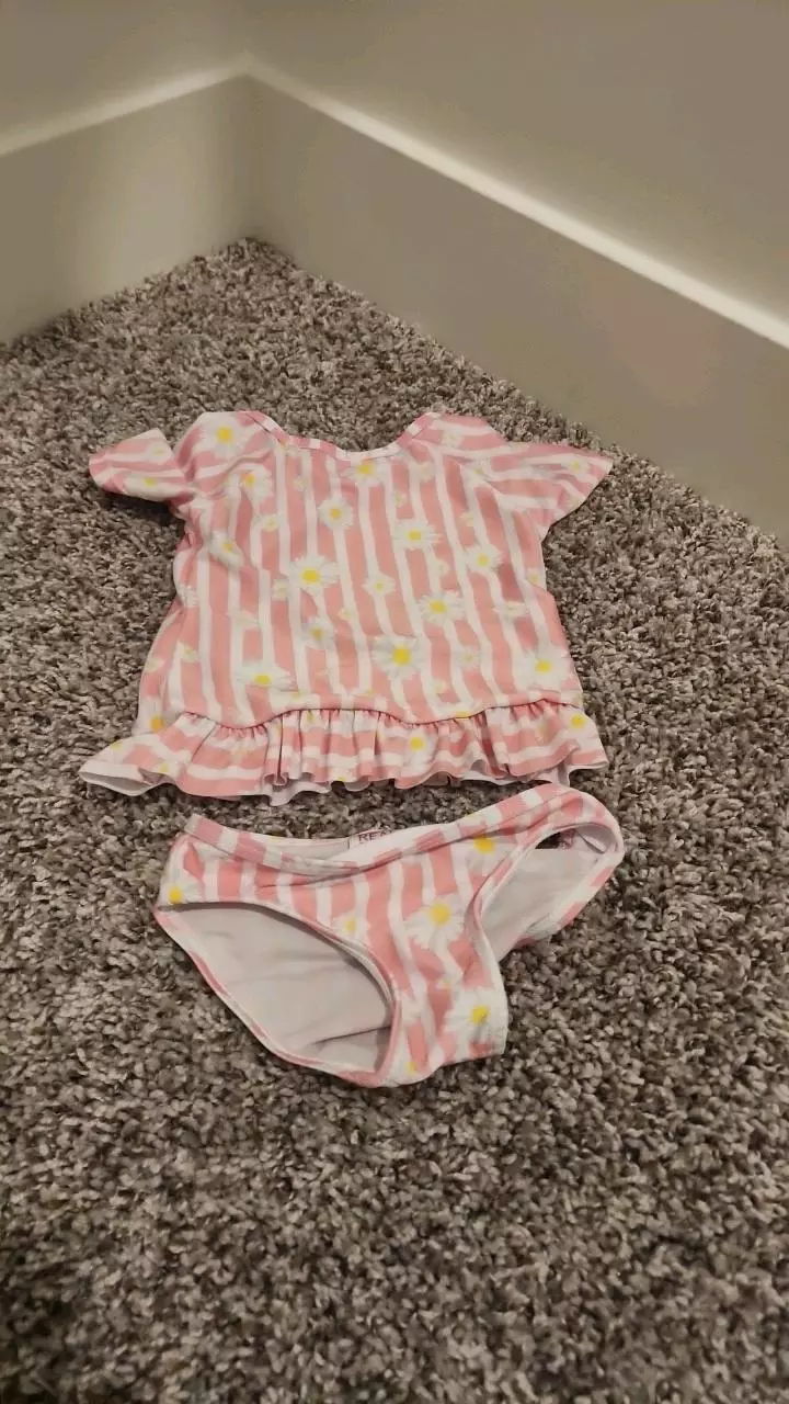 Real Love pink stripe flower swimsuit  size 12 months thumbnail