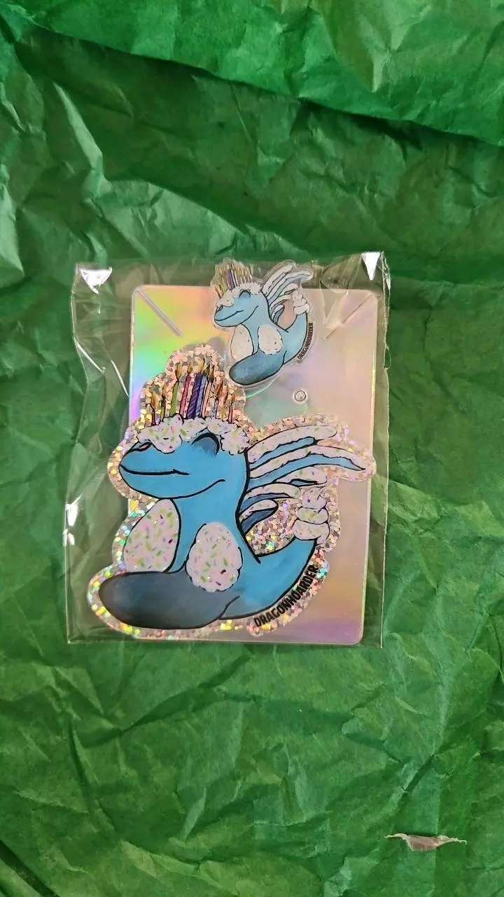 Dragonhoarder's art dragonfied birthday cake pin & sticker thumbnail