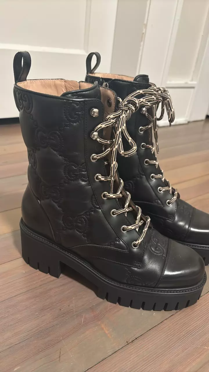 Gucci Matelasse Black Leather Combat Boots thumbnail
