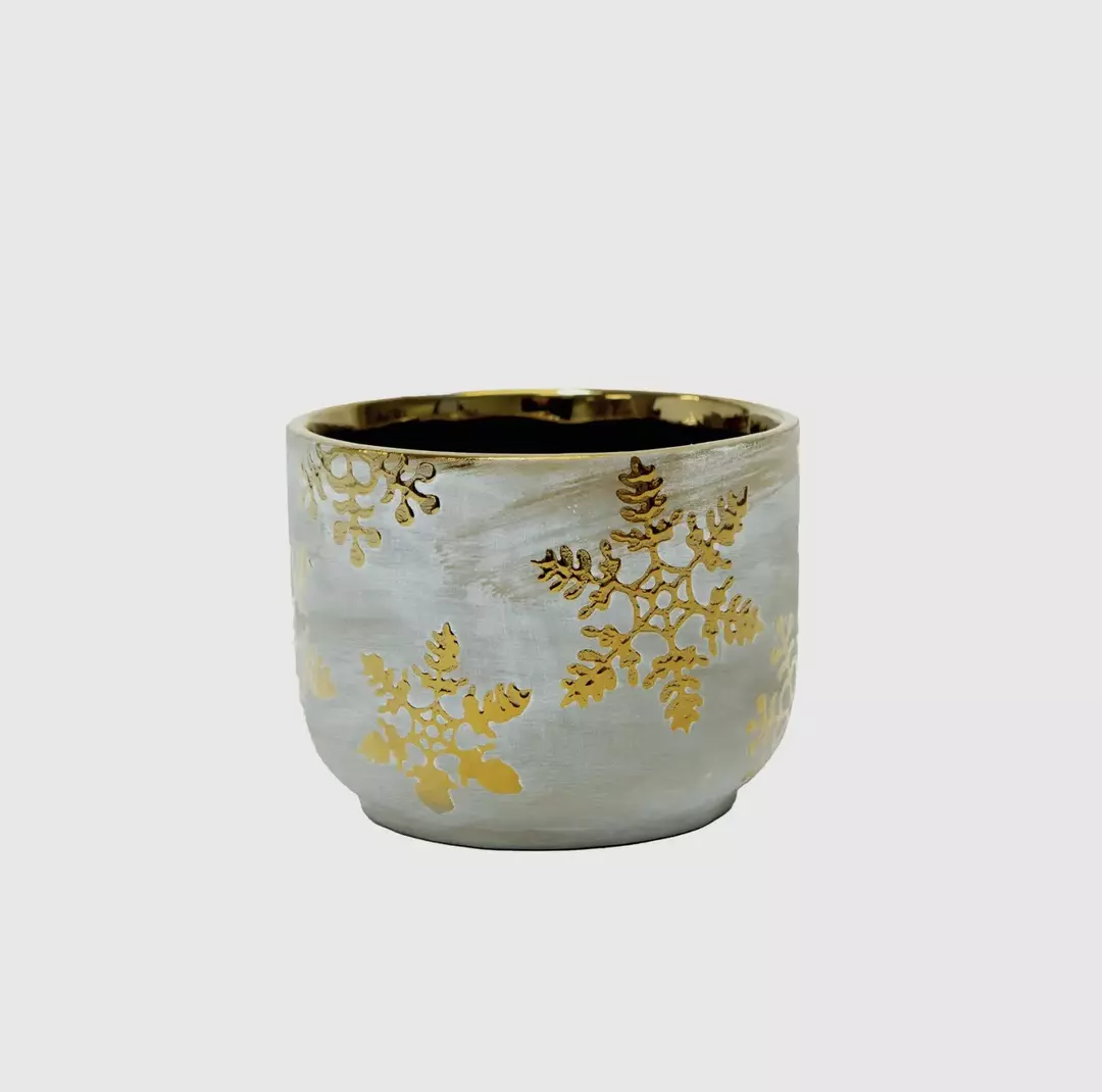 Gold Snowflake Concrete Planter – 4” Holiday Pot thumbnail