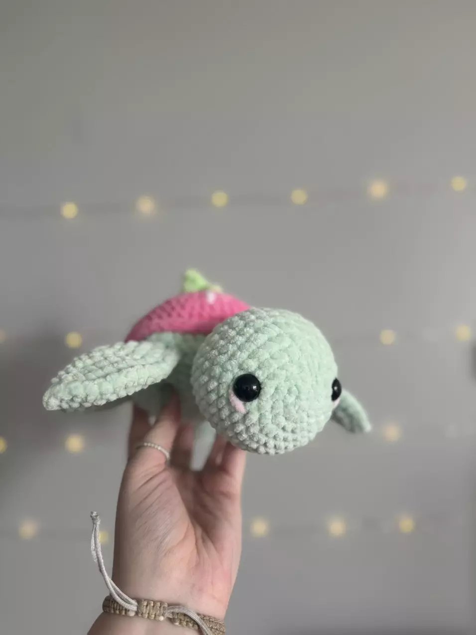 Mint Green Strawberry Turtle Crochet Plush thumbnail