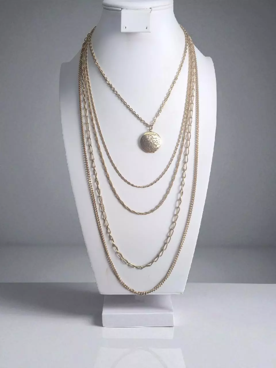 Signed Citation multi strand gold tone necklace with round locket thumbnail