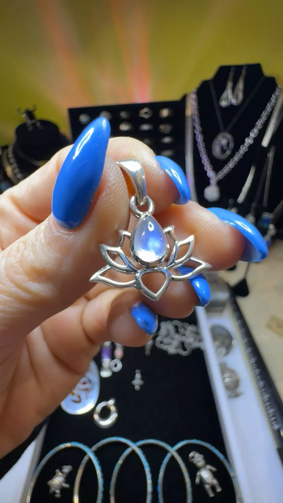 Sterling silver lotus pendant with moonstone thumbnail