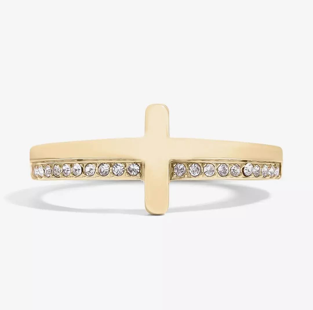 18k over stainless steel cross ring size 7 thumbnail