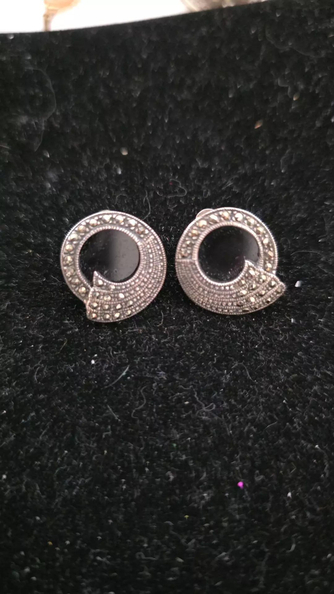 Sterling Marcasite and Onyx Post back thumbnail