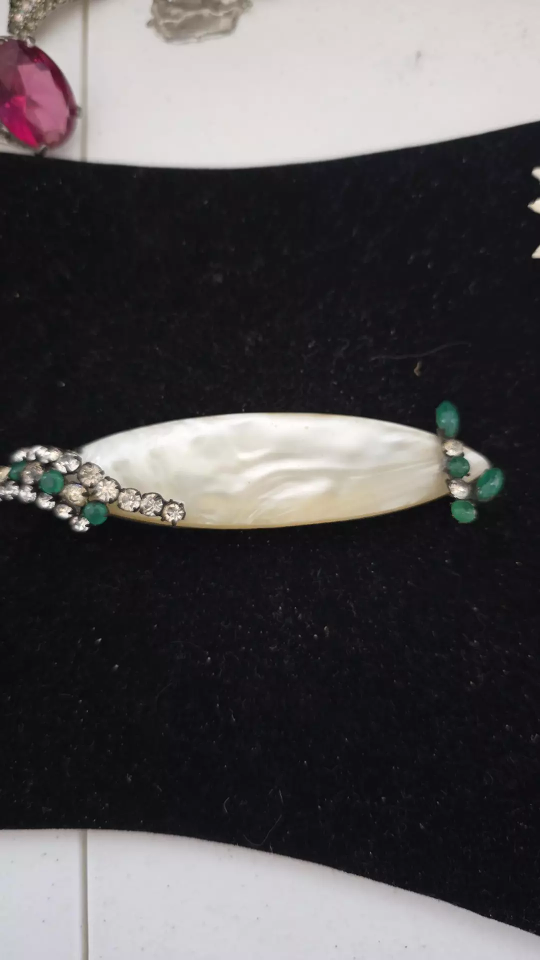 RARE Rifas Art Deco  MOP Rhinestone brooch thumbnail