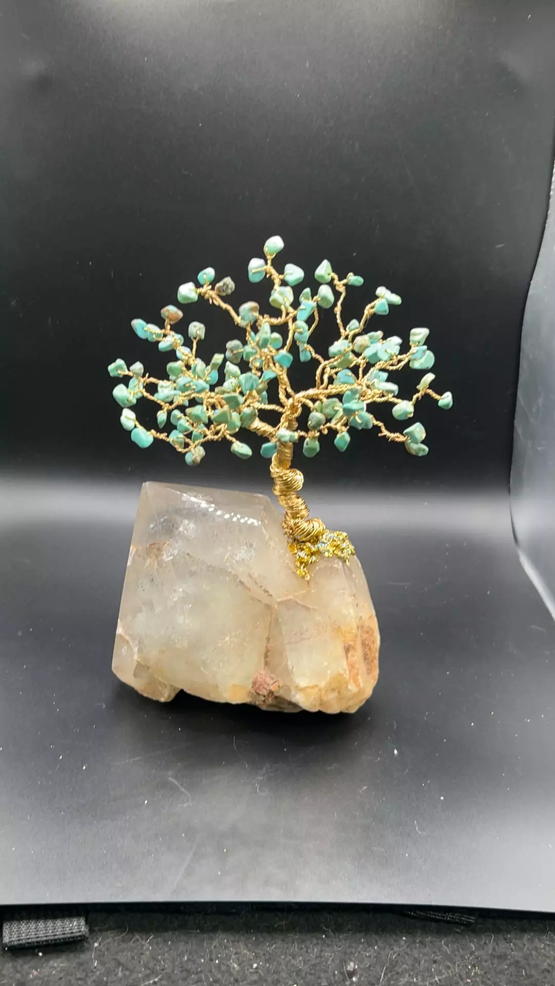 Custom made quartz Freeform point with turquoise tree thumbnail