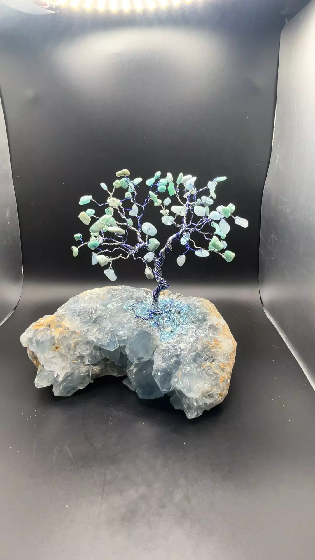 Giant blue celestite tree of life sculpture custom made thumbnail