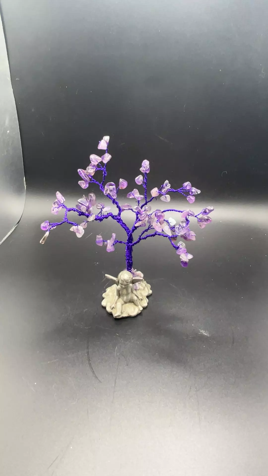 Custom-made amethyst tree with collectible angel, 5 inches thumbnail