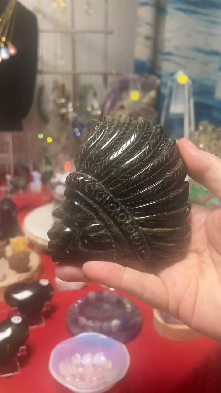 $76| Reduced! Gold Sheen Obsidian Indian Chief 4” thumbnail