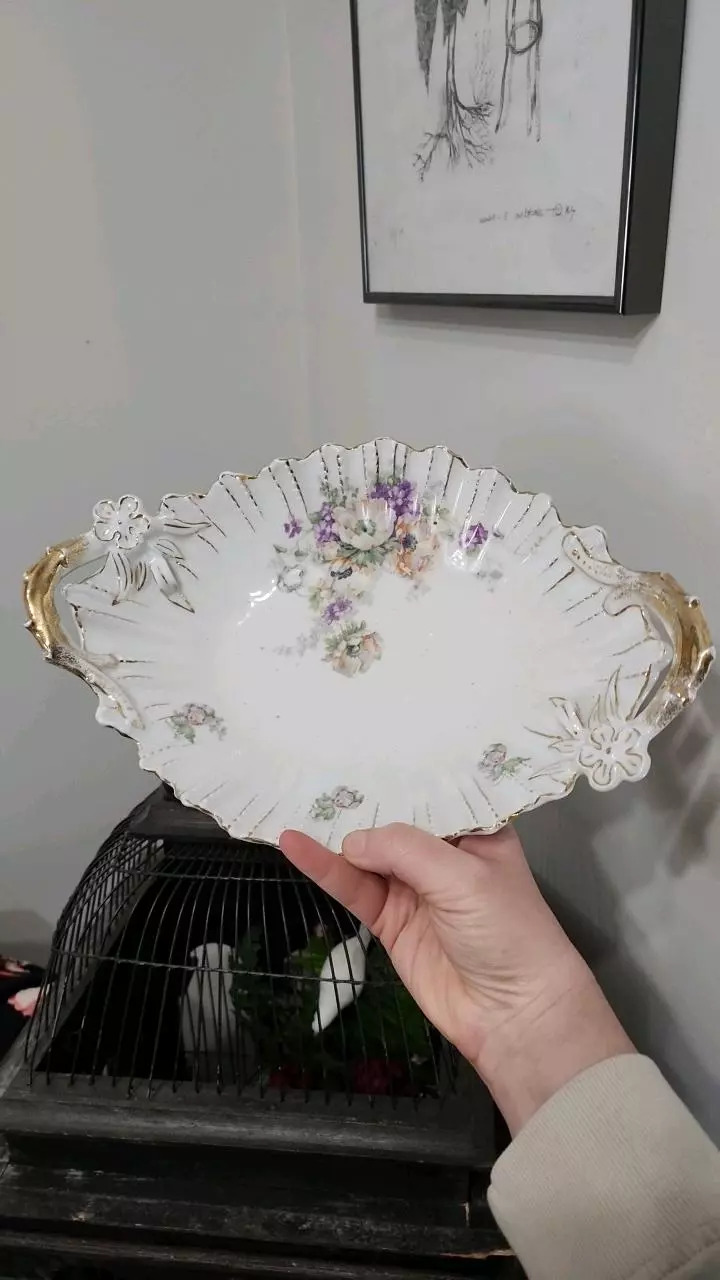 Floral Porcelain Serving Dish Small Crack thumbnail