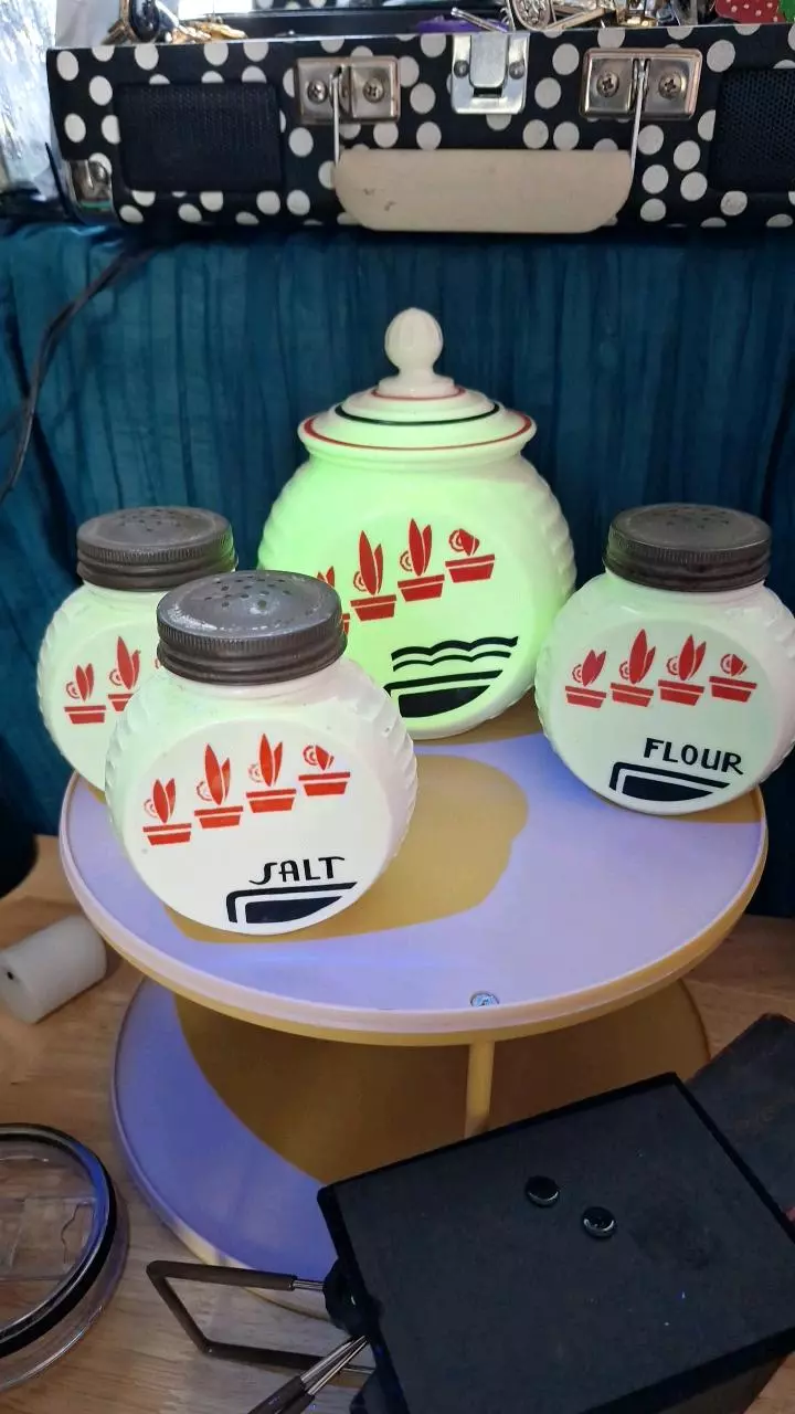 1940s Vitrock Kitchen Canister Set UV Reactive thumbnail