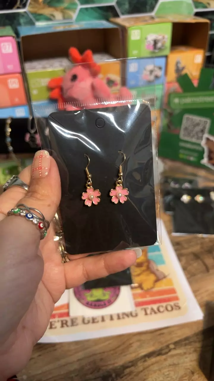 Pink flower earrings thumbnail