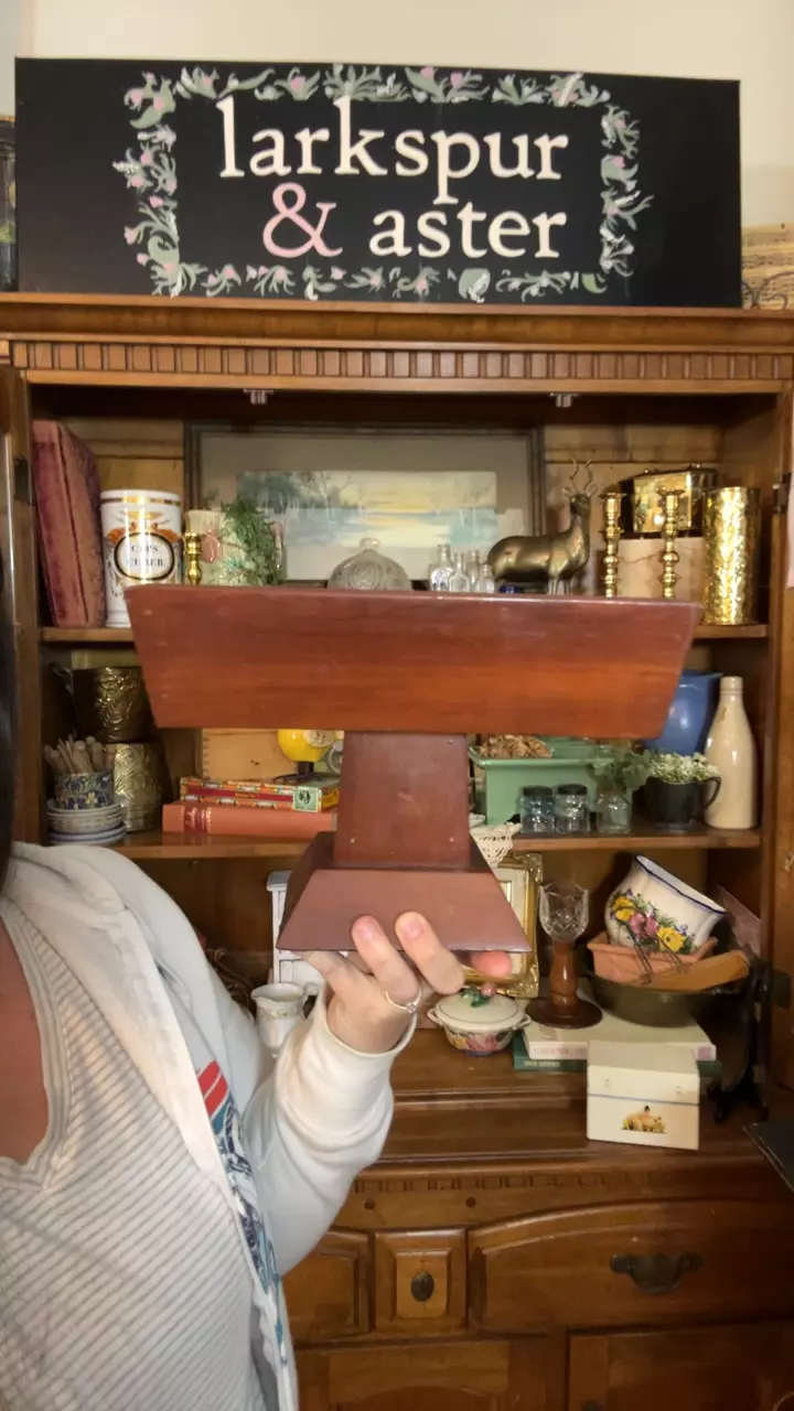 vintage wooden pedestal tray thumbnail