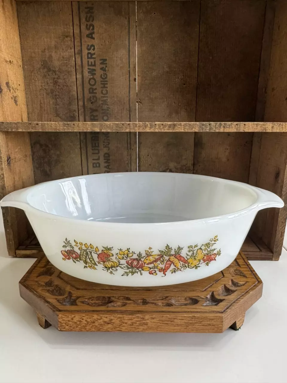 Anchor Hocking Fire King casserole dish Vegetable Harvest thumbnail