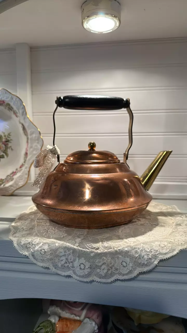 Copper/Brass and Wood Handled Teapot thumbnail