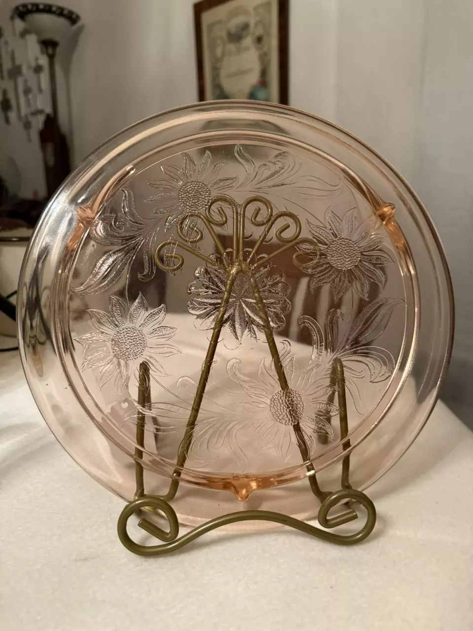 Pink Depression Glass Footed Cake Plate thumbnail