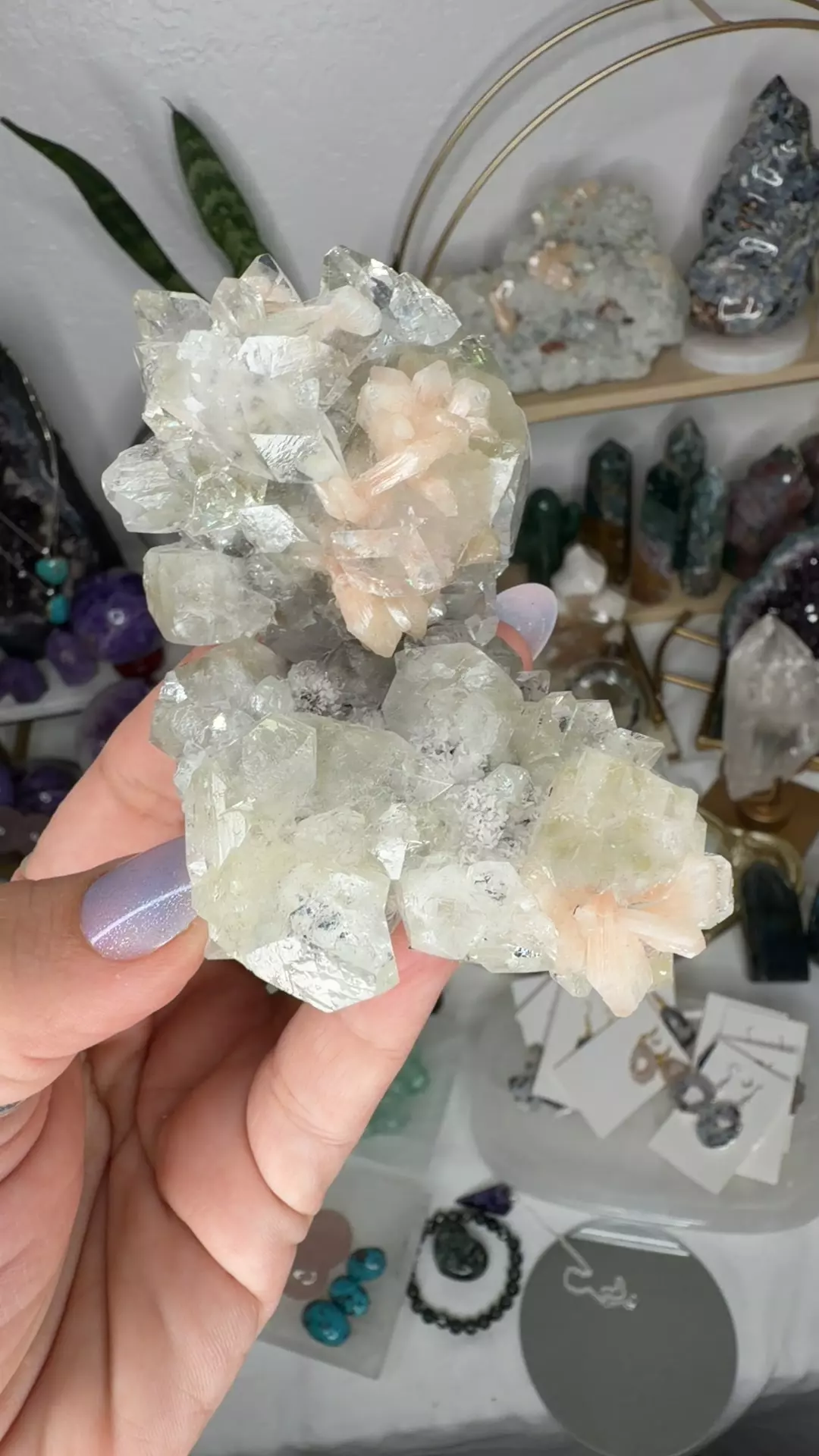 Green Diamond Apophyllite w Peach Stilbite $72 O thumbnail