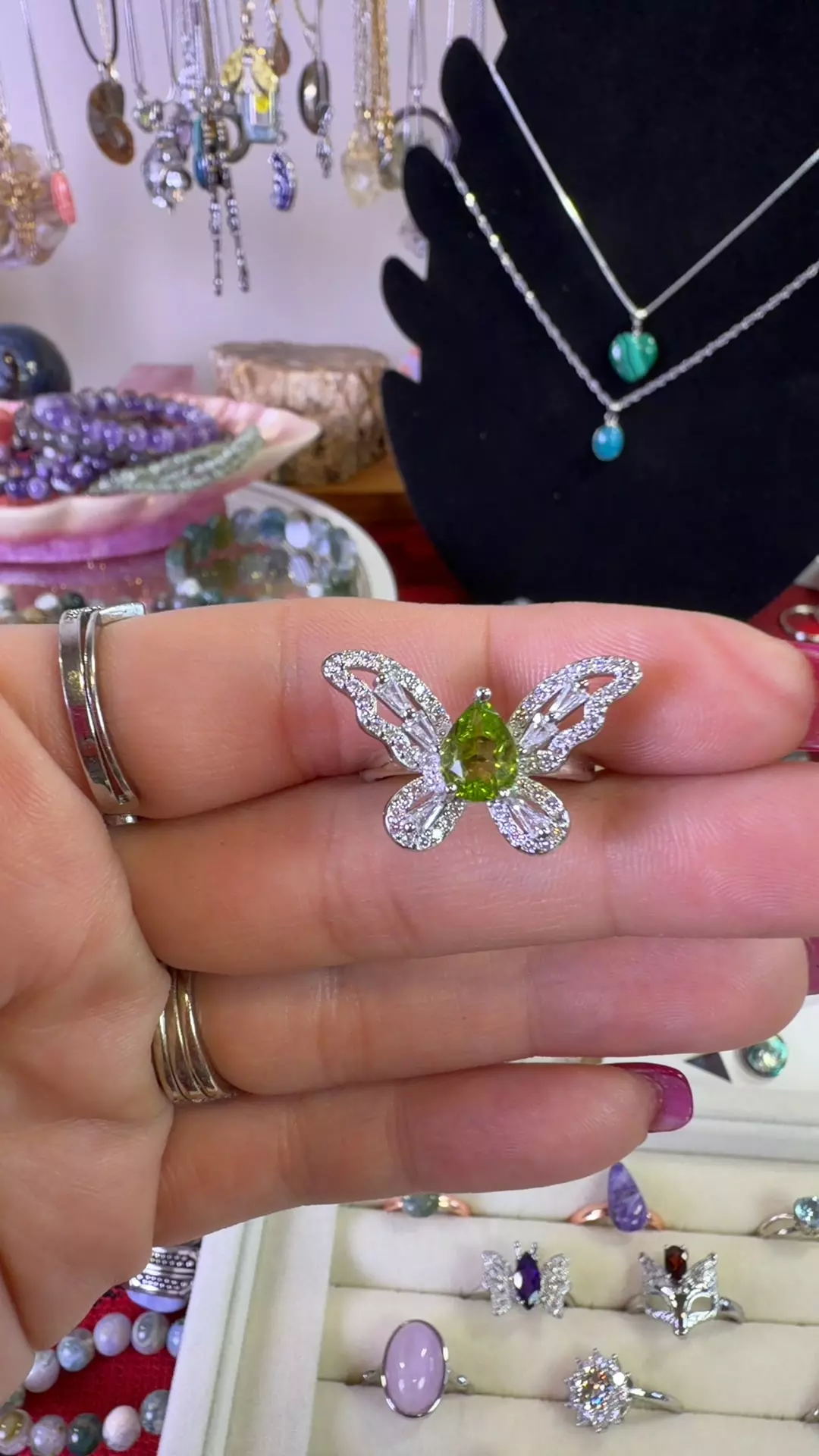 peridot butterfly adjustable ring thumbnail