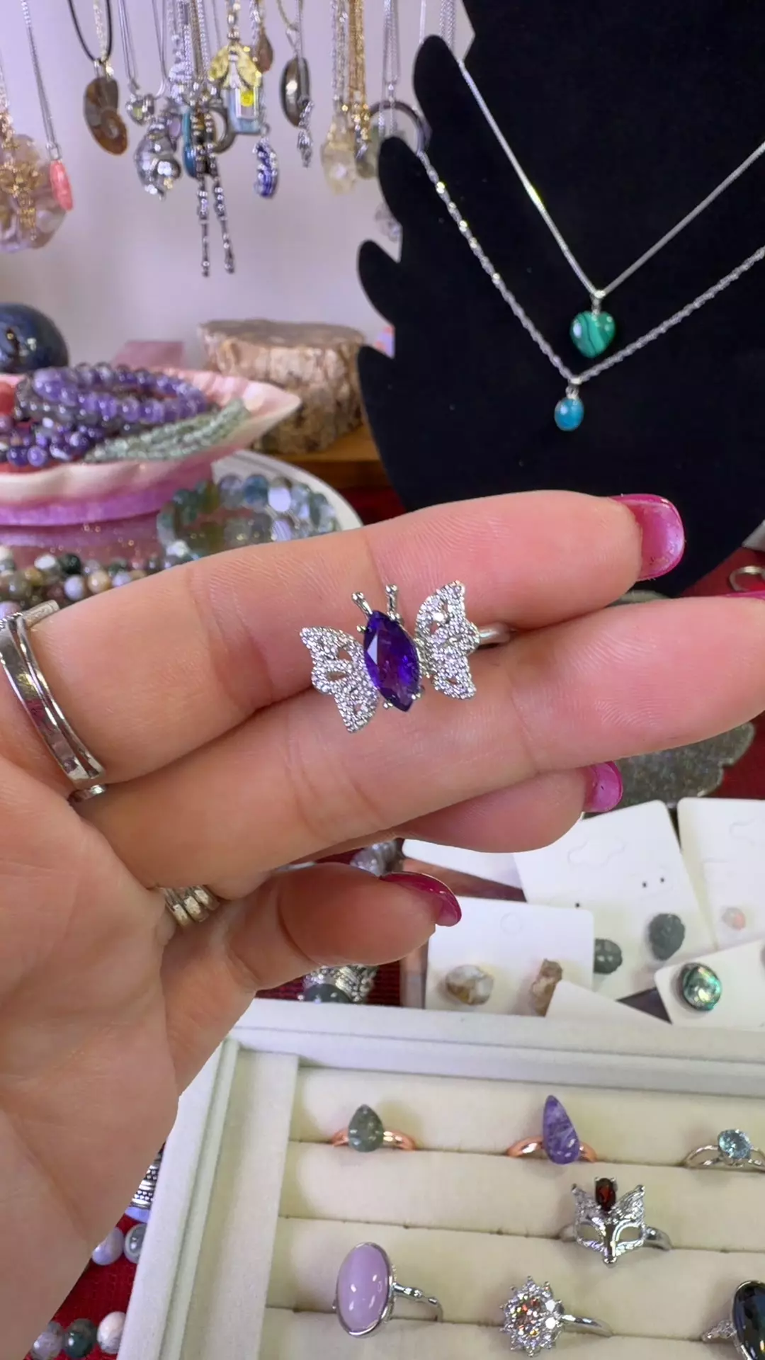 amethyst butterfly adjustable ring thumbnail